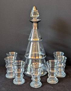 lot 50 image: Silver Rimmed Czech Glass Decanter Set