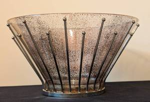 lot 72 image: Vintage Gold Glass Bowl and Metal Holder