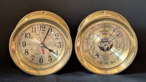 lot 89 image: Set of 2 Vintage Ships Bell Clock & Barometer