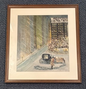 lot 638 image: Wintery City Scene Print by Greg Hallberg
