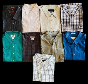 lot 539 image: Large Lot of XXL Button-Up Shirts Including Steve & Barrys, Heather Yarns, Izod and More