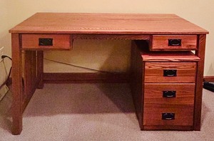 lot 602 image: Beautiful Wood Mission Style Desk with Movable File Cabinet