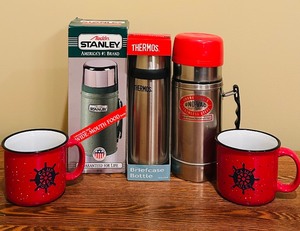 lot 608 image: Hot  Cold Thermoses and Red Camping Cups