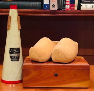 lot 732 image: Lane Company Wooden Box, Wooden Clogs #5, Humes & Berg Strate Mute Horn Silencer