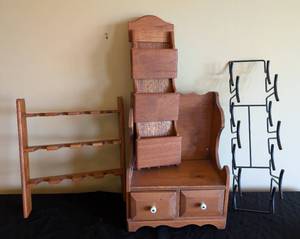 lot 708 image: Assorted Wall Racks and Wooden Counter Shelf