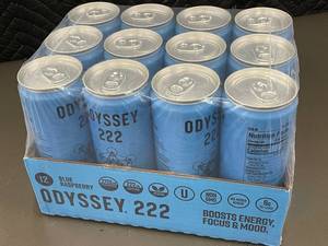 lot 2 image: Odyssey 222 Blue Raspberry Energy and Focus Drinks - 12 Pack
