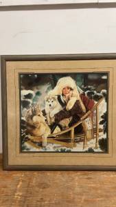 lot 18 image: Framed 1993 Maija Artwork Featuring Sled and Husky Dogs