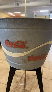 lot 21 image: Vintage Coca-Cola Galvanized Metal Drink Cooler on Stand