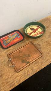 lot 71 image: Set of 2 Leinenkugels Beer Trays and Copper Serving Tray