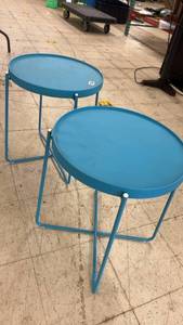 lot 160 image: Pair of Blue Metal Folding Side Tables