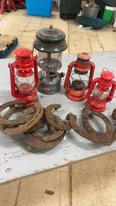 lot 165 image: Collection of Red Lanterns and Vintage Horseshoes