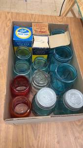 lot 166 image: Collection of 10 Vintage Mason Jars with Dome Caps and Seals