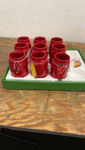 lot 177 image: Set of 9 Red Ceramic Holiday Jars for Decoration