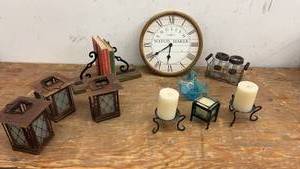 lot 188 image: Collection of Decorative Home Items including Clock, Candles, and Lanterns
