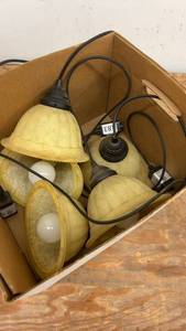 lot 219 image: Set of 5 Pendant Light Fixtures with Yellow Glass Shades