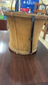lot 228 image: Antique Cloth-Coated Metal Firewood Bucket with Handle