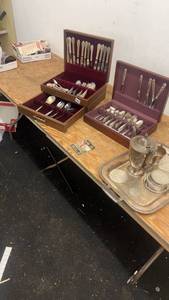 lot 240 image: Vintage Silverplated Flatware Set with Serving Tray and Tea Set