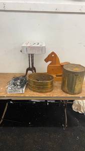 lot 258 image: Assorted Household Items Including Wooden Horse Toy, Hexagon Shelves, and Lighting