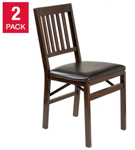 lot 55 image: Stakmore Wood Folding Chair with Bonded Leather Seat, 2-Pack Color Espresso