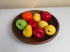 lot 23 image: Vintage Wooden Bowl with Decorative Fruit