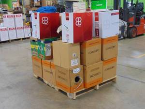 lot 10 image: Mixed CAT 5 CAT 6 And pull String open boxes. 250 Pounds boxes and wire