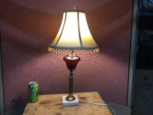 lot 239 image: Vintage Ruby Glass - Marble Base Electric Table Lamp