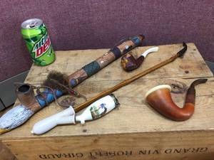 lot 315 image: Vintage Smoking Pipes - Calabash Gourd - Porcelain Opium - Pottery Peace Pipe
