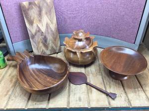 lot 329 image: Vintage WoodWalnutCarved Bowls - Cutting Board - Tureen