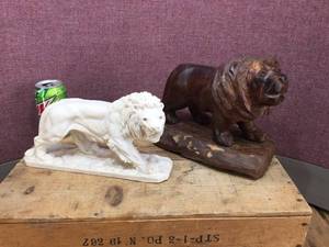 lot 107 image: Vintage IronwoodResin Lion Statues