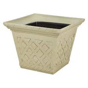 lot 21 image: Lot of Vigoro 17 in. Frenchboro Antique Large Cream Resin Square Planter (17 in. L x 17 in. W x 13.2 in. H)  Customer Returns See Pictures