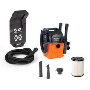 lot 50 image: RIDGID 5 Gal. 5.0 Peak HP Portable Wall Mount Shop Vacuum Wet Dry Vac with Filter, Two Locking Hoses and Accessory Attachments   Customer Returns See Pictures