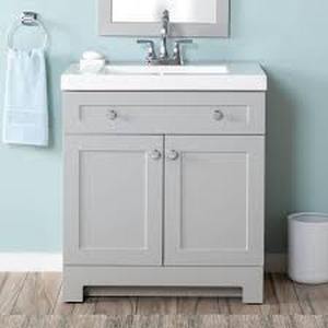 lot 66 image: Glacier Bay Everdean 31 in. Single Sink Pearl Gray Bath Vanity with White Cultured Marble Top (Assembled)   Customer Returns See Pictures
