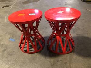 lot 34 image: Lot of Hampton Bay Ruby Red 18.9 in. Round Metal Outdoor Patio Garden Stool Customer Returns See Pictures