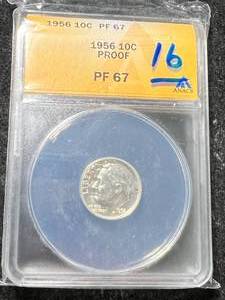 lot 07 image: 1956 PROOF US ROOSEVELT DIME ANACS PF67