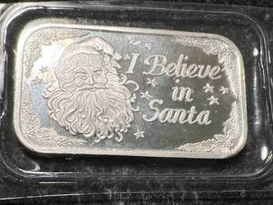 lot 16 image: 1 TROY OZ .999 FINE SILVER I BELIEVE IN SANTA BAR