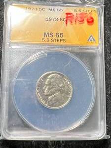 lot 17 image: 1973 US JEFFERSON NICKEL ANACS MS65 5.5 STEPS