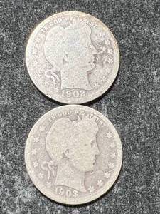 lot 19 image: 2 US BARBER QUARTERS 1902-O 1903
