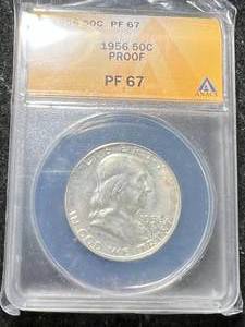 lot 27 image: 1956 US PROOF FRANKLIN HALF DOLLAR ANACS PF67