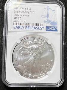 lot 35 image: 2021 AMERICAN SILVER EAGLE NGC EARLY RELEASE MS70