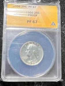 lot 39 image: 1956 US PROOF WASHINGTON QUARTER ANACS PF67