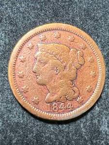 lot 44 image: 1844 US BRAIDED HAIR LARGE CENT