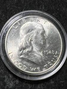 lot 45 image: 1948-D US FRANKLIN HALF DOLLAR UNC IN AIRTITE