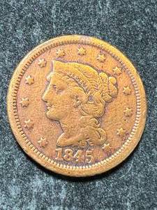 lot 69 image: 1845 US BRAIDED HAIR LARGE CENT