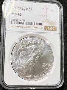 lot 70 image: 2023 AMERICAN SILVER EAGLE NGC MS70