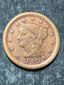 lot 73 image: 1849 US BRAIDED HAIR LARGE CENT
