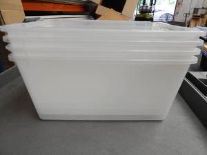 lot 39 image: Set of 4 Bins - variantsno lids Greenmade Instaview 45 Quart Multi-Use Storage Bins