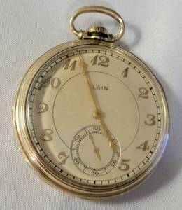 lot 36 image: Vintage Elgin Pocket Watch includes a 10K Rolled Gold Plate Case. Watch does not work.