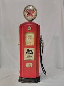 Fire Chief Replica Gas Pump Cabinet.- with working clock.  Made in the 50's. ( 2 feet tall x 6 1/2" w x 5" d)  See Video.