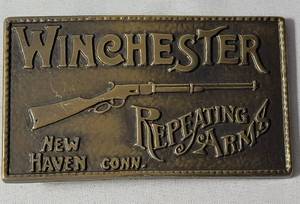 lot 58 image: Brass Winchester Repeating Arms Belt Buckle - Very Nice