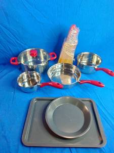 lot 26 image: MegaChef 18-Pc. Nonstick Stainless Steel and Aluminum Cookware Combo Set